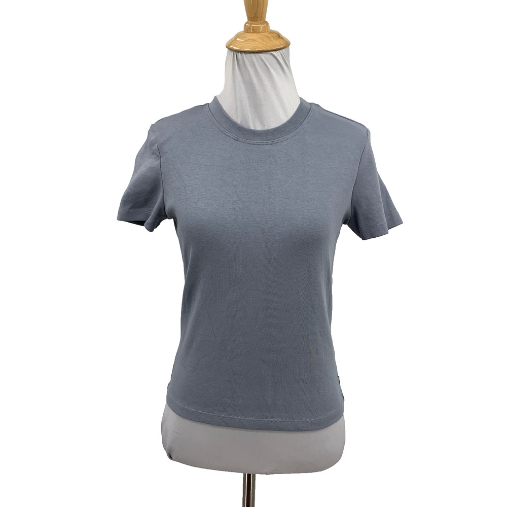 Cuts T Shirt Womens S Small Blue Gray Tomboy Cotton Stretch Cropped Short Sleeve